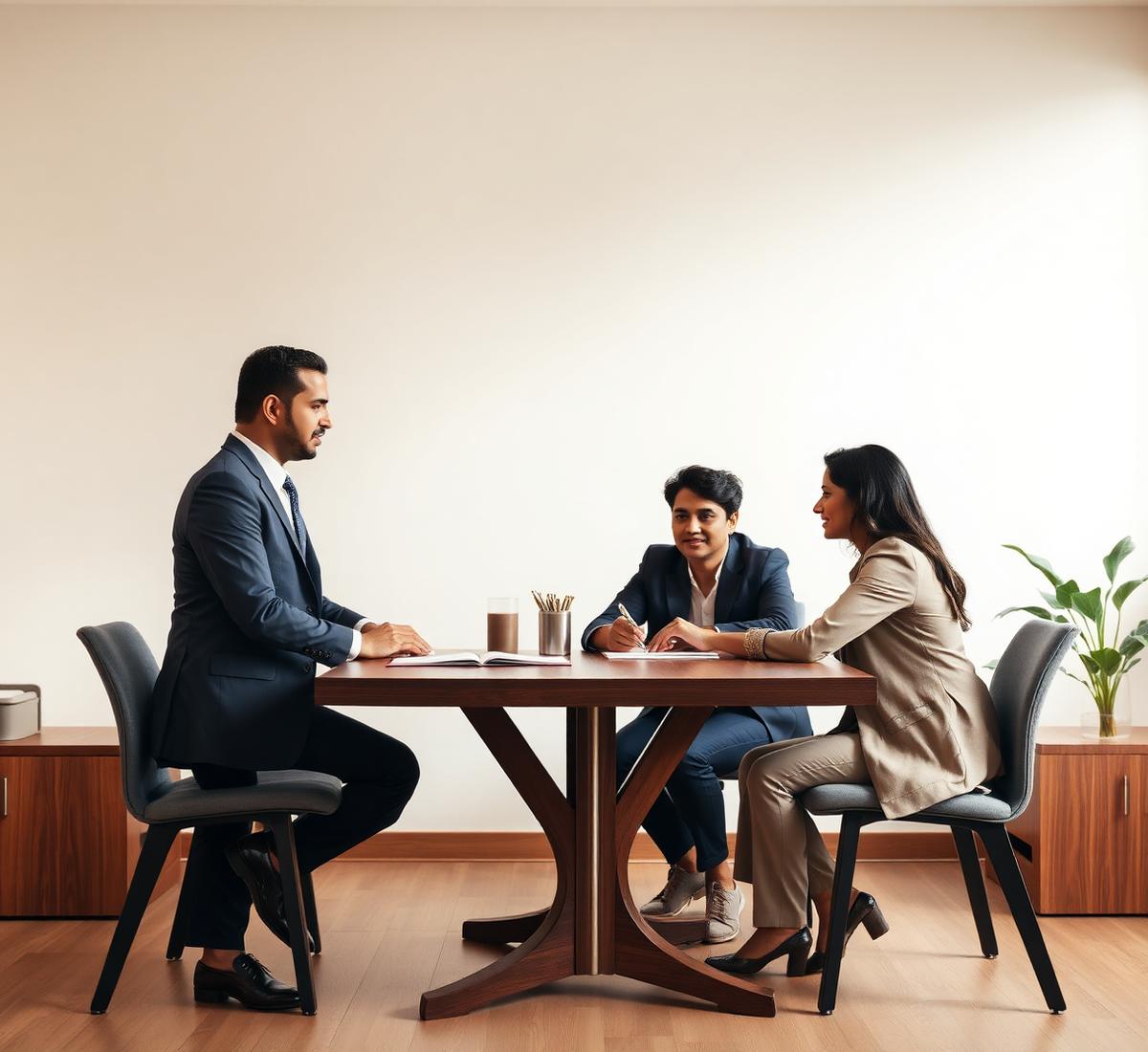 Consultant advising a couple on a property investment