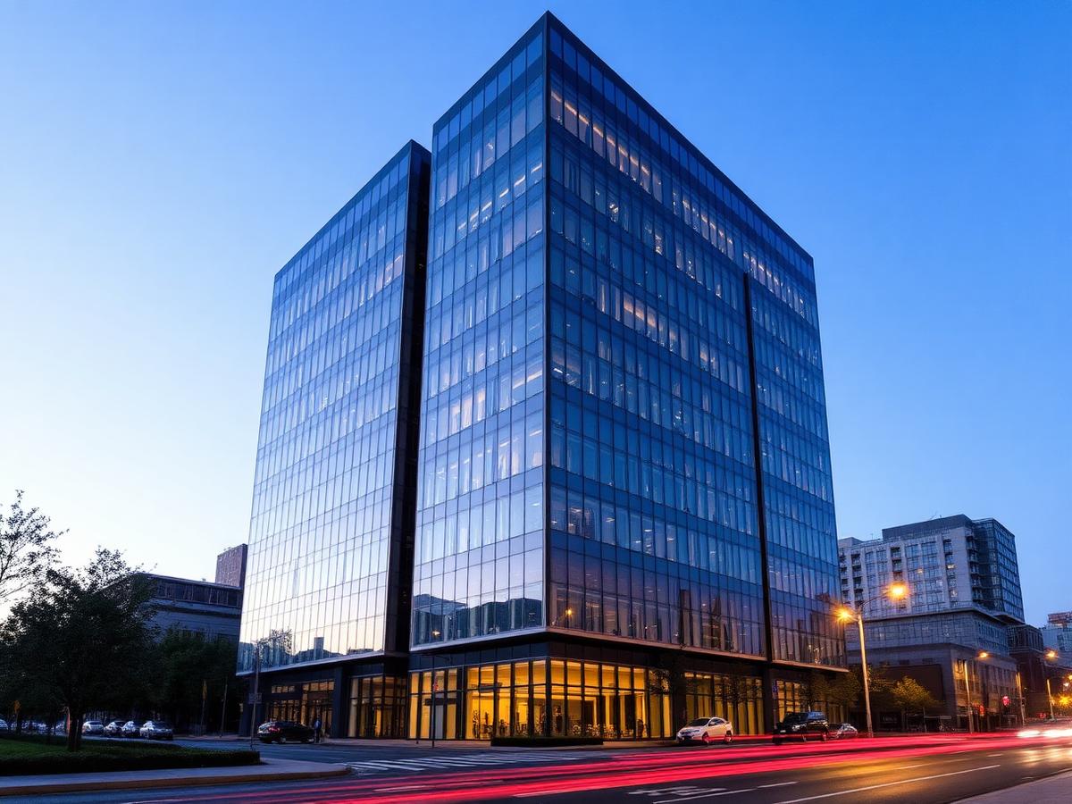 Modern glass commercial office tower in the Financial District